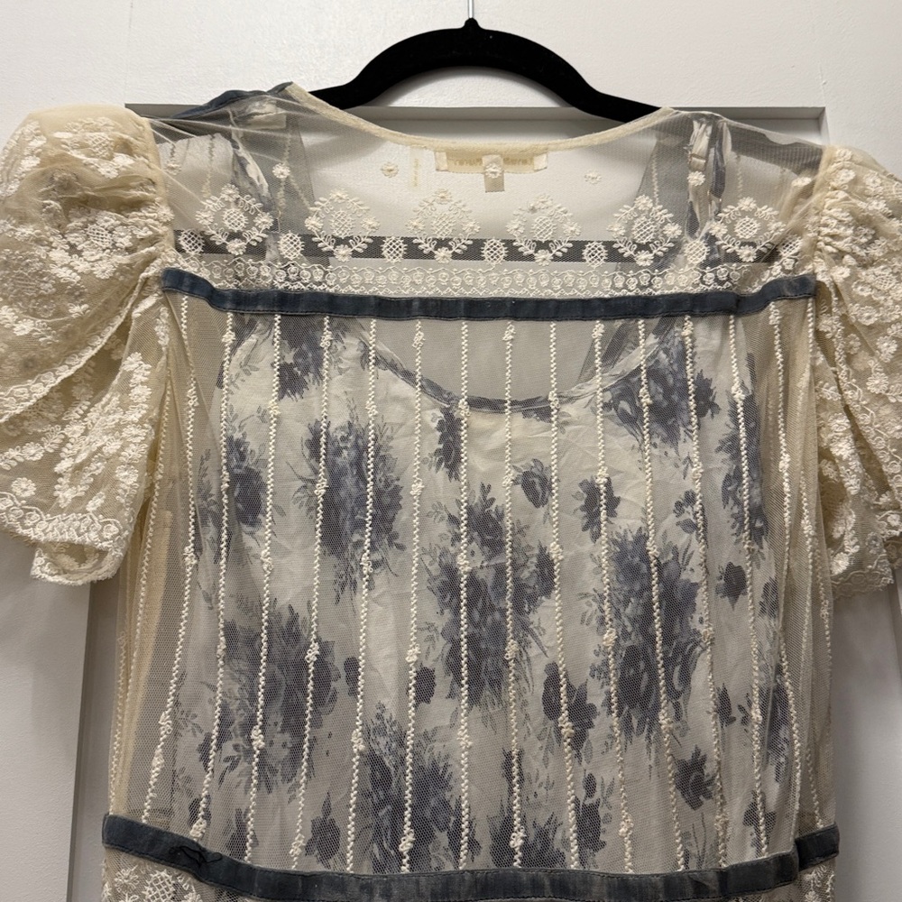 LoveShackFancy Floral Lace Gown with Blue Accents Slip - Picture 5 of 5